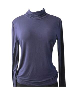 Navy Blue Modal Turtleneck Long Sleeve Stretch Layering French Girl Top Large